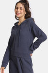 Rosaline Waffle Knit Cotton Crop Length Hoodie - Medieval Blue — thumbnail 2